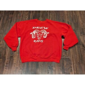 Vintage Drew Rams Sweatshirt Mens XL Red Crewneck Pullover Made USA Jerzees‎ 90s